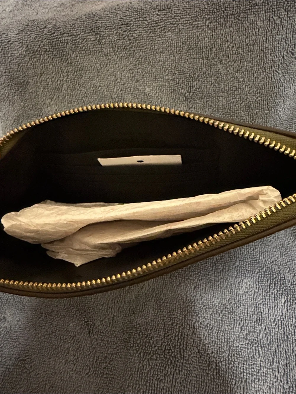 kate spade Olive Green Pebbled Leather Wristlet with Gold Logo